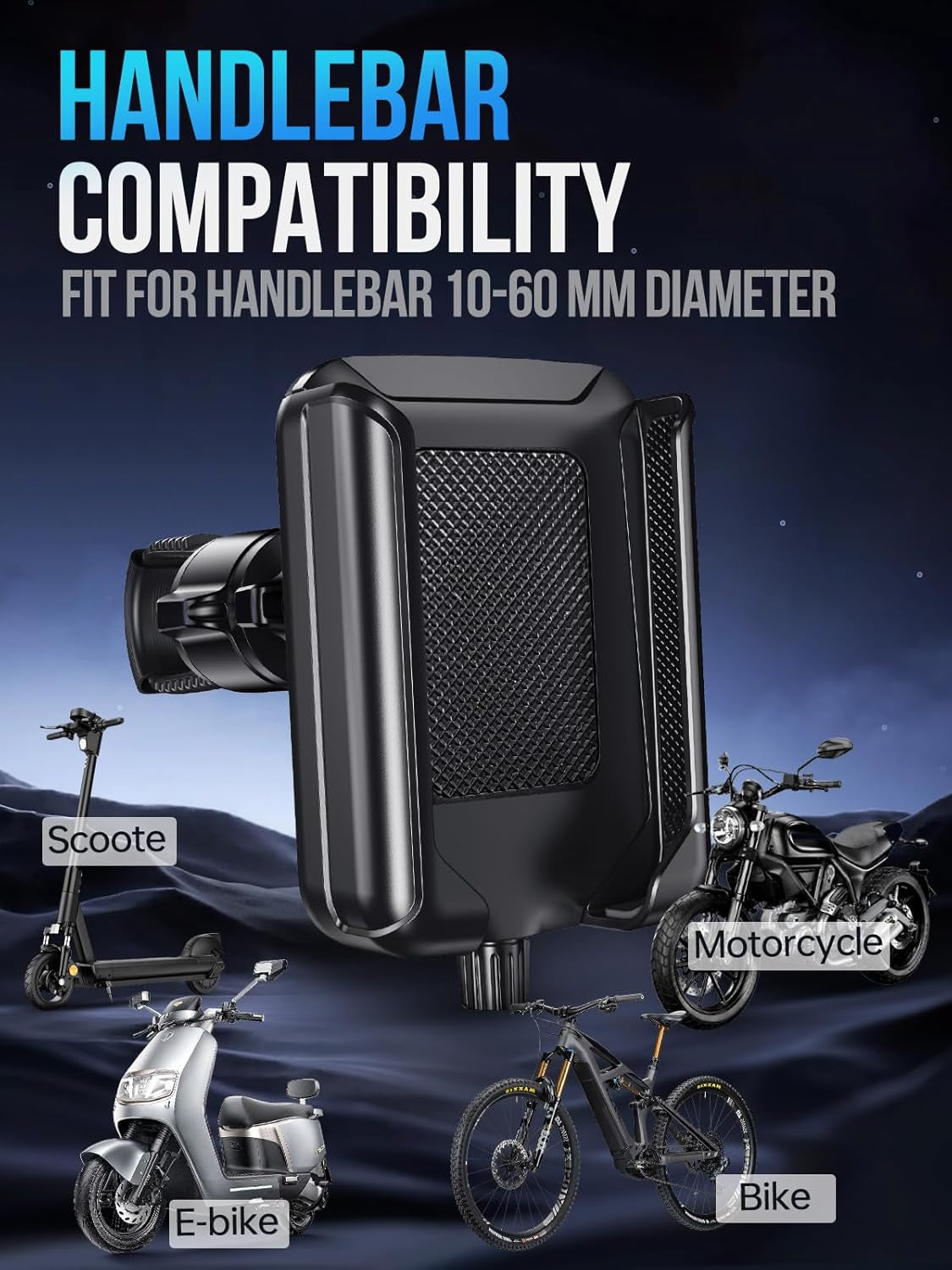 Bike Phone Holder, Motorcycle Phone Mount - Motorcycle Handlebar Cell Phone Clamp, Supports 360° All-Round up and down Rotation,Scooter Phone Clip for 4.7" to 7.2" Smartphones