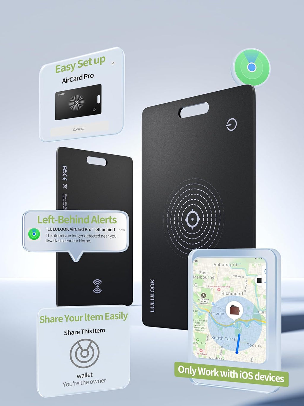 Wallet Tracker Card, Ultra Slim Tracking Card, Wireless Rechargeable, Works with Apple Find My (Ios Only) for Effortless Wallet Tracking, Item Card Finder for Luggage, Purse and More, Waterproof