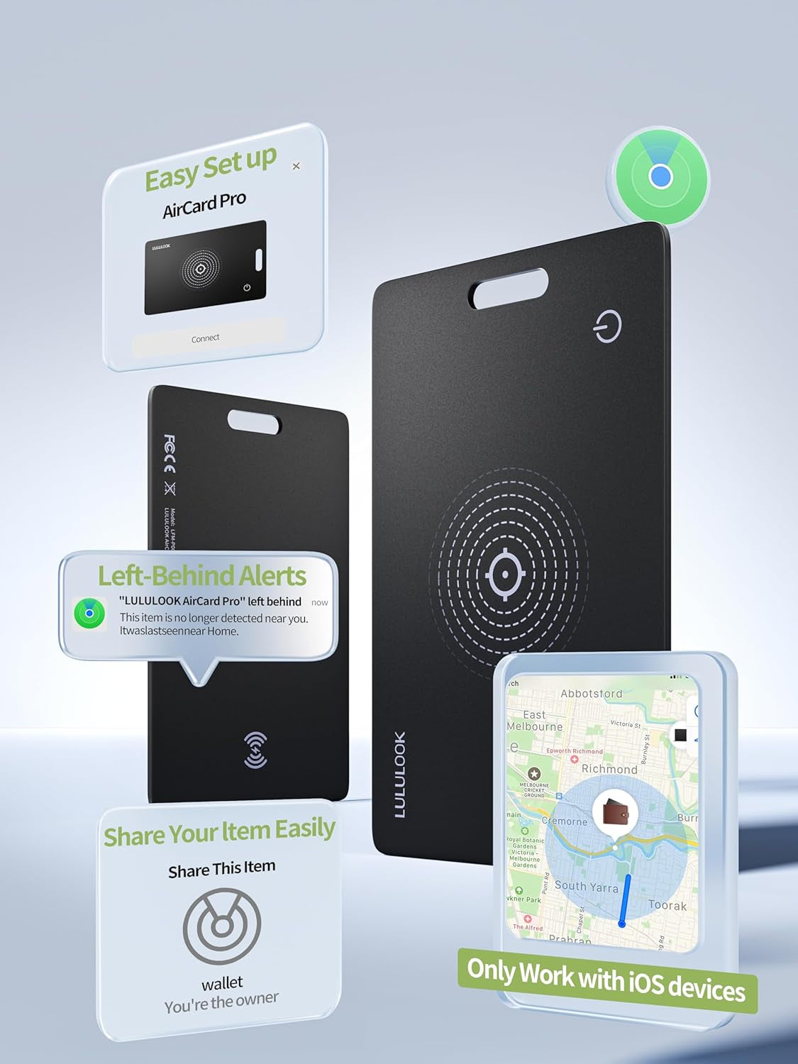 Wallet Tracker Card, Ultra Slim Tracking Card, Wireless Rechargeable, Works with Apple Find My (Ios Only) for Effortless Wallet Tracking, Item Card Finder for Luggage, Purse and More, Waterproof