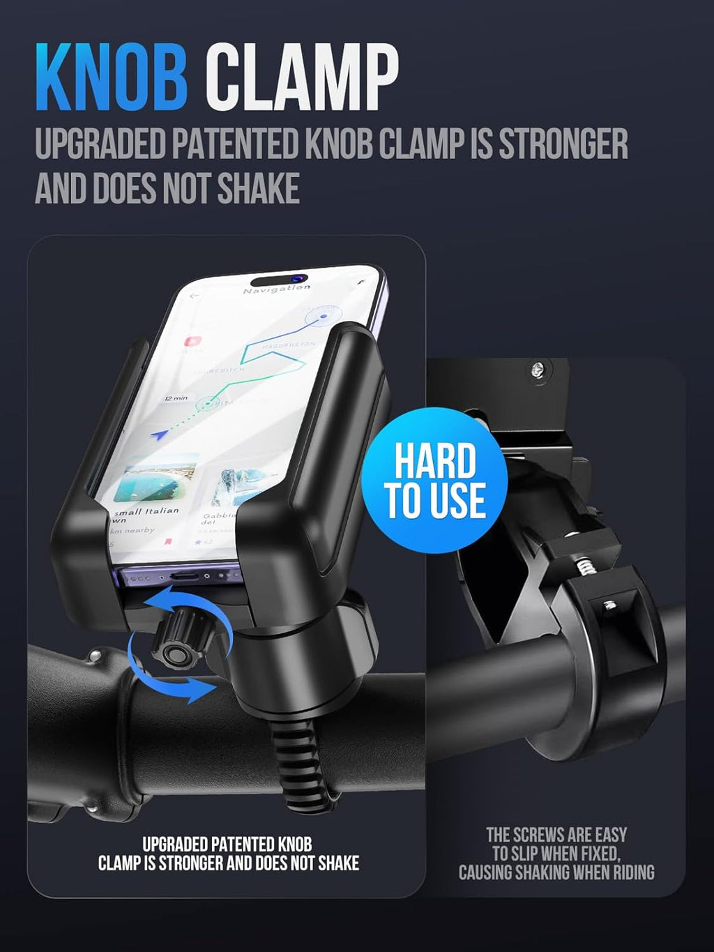 Bike Phone Holder, Motorcycle Phone Mount - Motorcycle Handlebar Cell Phone Clamp, Supports 360° All-Round up and down Rotation,Scooter Phone Clip for 4.7" to 7.2" Smartphones