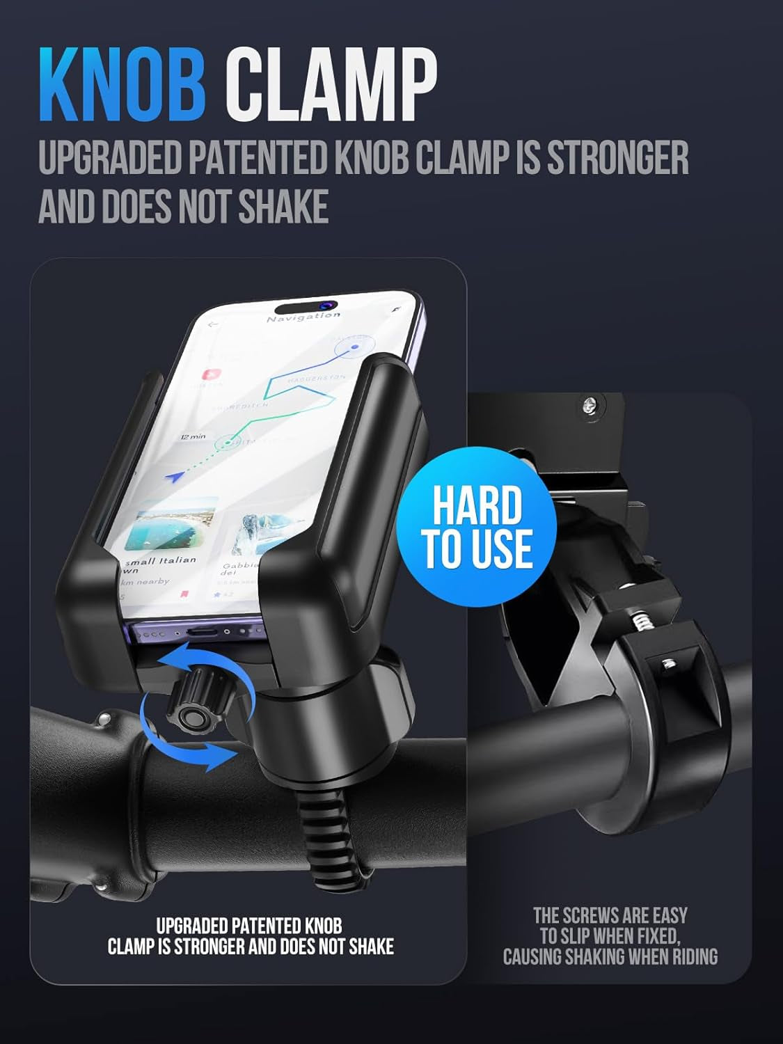 Bike Phone Holder, Motorcycle Phone Mount - Motorcycle Handlebar Cell Phone Clamp, Supports 360° All-Round up and down Rotation,Scooter Phone Clip for 4.7" to 7.2" Smartphones